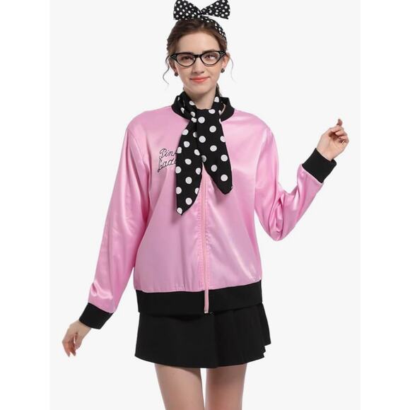 NEW Grease 1950s Pink Lady's Satin Jacket Halloween Costume 6 Piece Set Sz Small - Picture 7 of 7